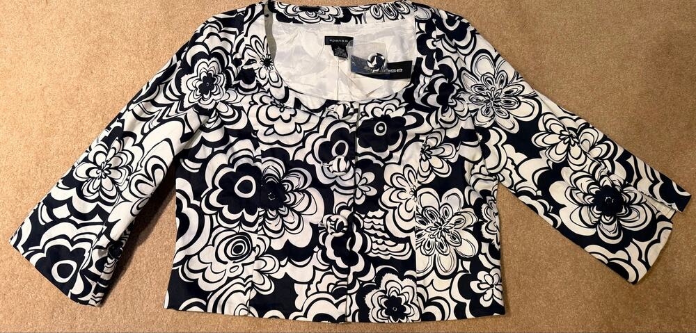Spense Black & White Floral Cropped Blazer Jacket Size L